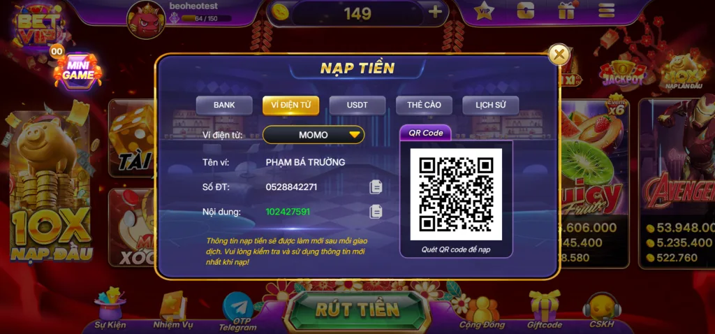 betvip nạp momo